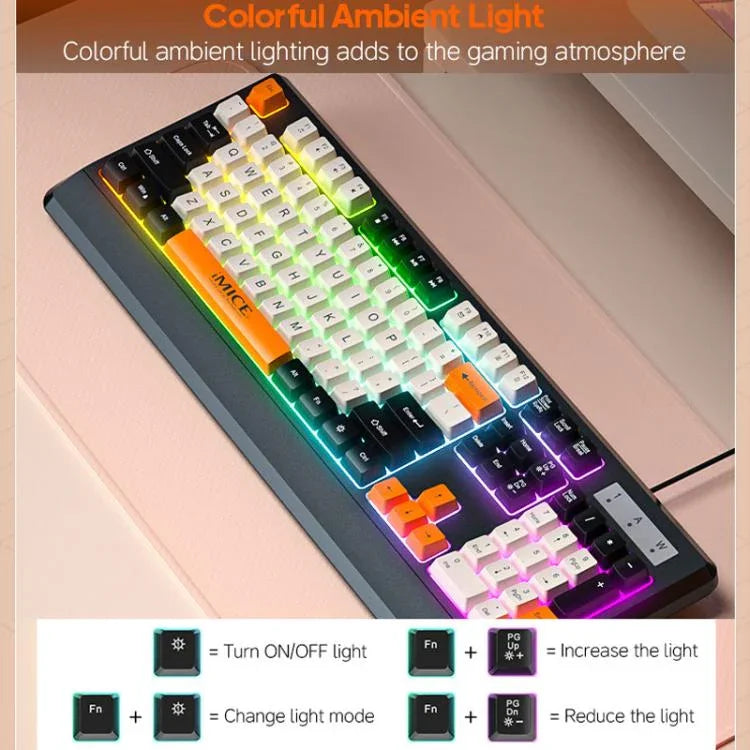 iMICE AK-100 유선 USB 무지개 백라이트 컬러 블록 키캡 키보드