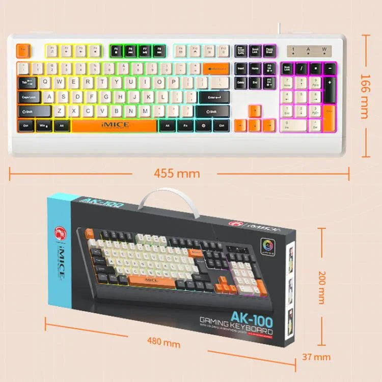 iMICE AK-100 유선 USB 무지개 백라이트 컬러 블록 키캡 키보드