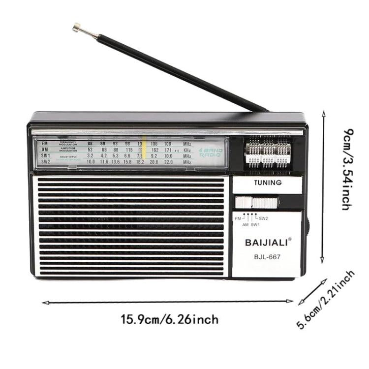 BAIJIALI BJL-667 FM AM SW 멀티밴드 라디오 독립 노브 휴대용 라디오, BAIJIALI BJL-667