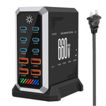6 타입-C + 4 USB 멀티포트 660W 고출력 충전기, 갈륨 나이트라이드 데스크탑 충전기, 미국 플러그, 영국 플러그, 유럽 플러그, 호주 플러그