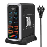 6 타입-C + 4 USB 멀티포트 660W 고출력 충전기, 갈륨 나이트라이드 데스크탑 충전기, 미국 플러그, 영국 플러그, 유럽 플러그, 호주 플러그