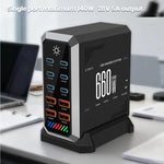 6 타입-C + 4 USB 멀티포트 660W 고출력 충전기, 갈륨 나이트라이드 데스크탑 충전기, 미국 플러그, 영국 플러그, 유럽 플러그, 호주 플러그