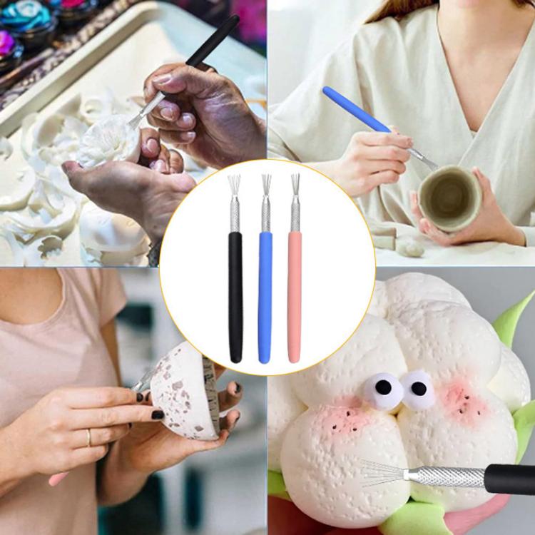 3개 부드러운 도예 점토 모델링 조각 도구 점토 질감 브러시 DIY 제작 보조 도구, 3개 질감 브러시