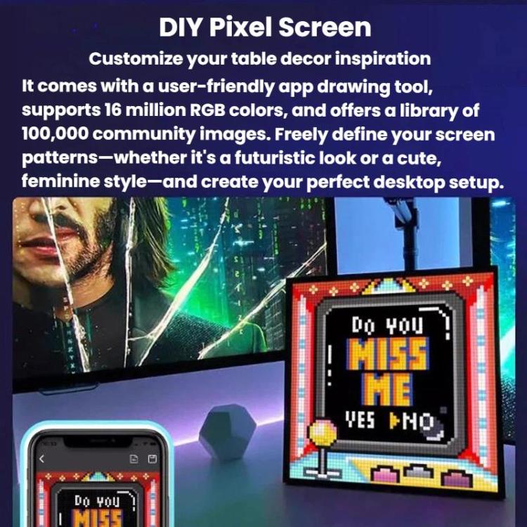 Dynamic Smart Pixel Screen DIY Photo Frame Alarm Clock With Buzzer, Divoom 16 x 16, Divoom 64 x 64