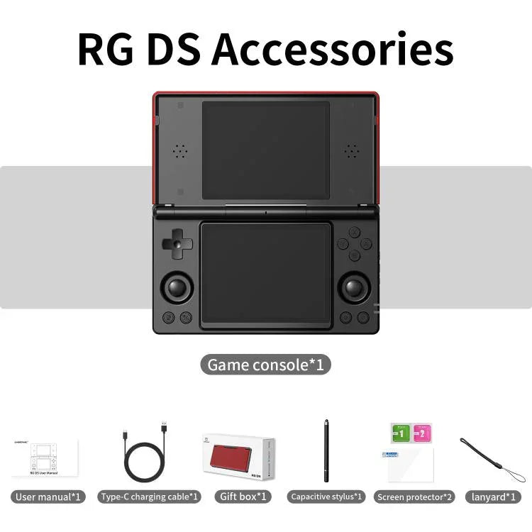ANBERNIC RG DS 플립 듀얼 스크린 핸드헬드 게임 콘솔 4인치 IPS 터치스크린 AI 게임 기기 3+32G