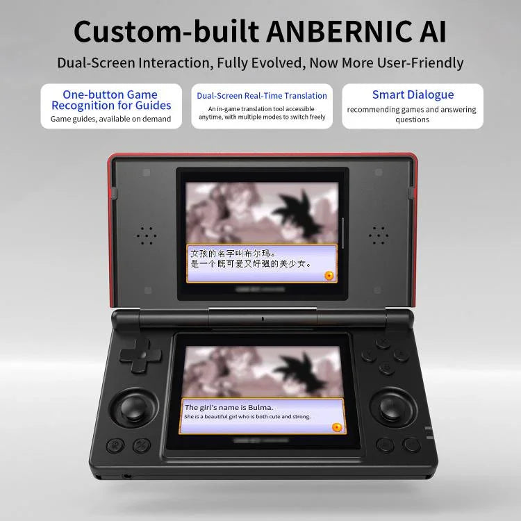 ANBERNIC RG DS 플립 듀얼 스크린 핸드헬드 게임 콘솔 4인치 IPS 터치스크린 AI 게임 기기 3+32G