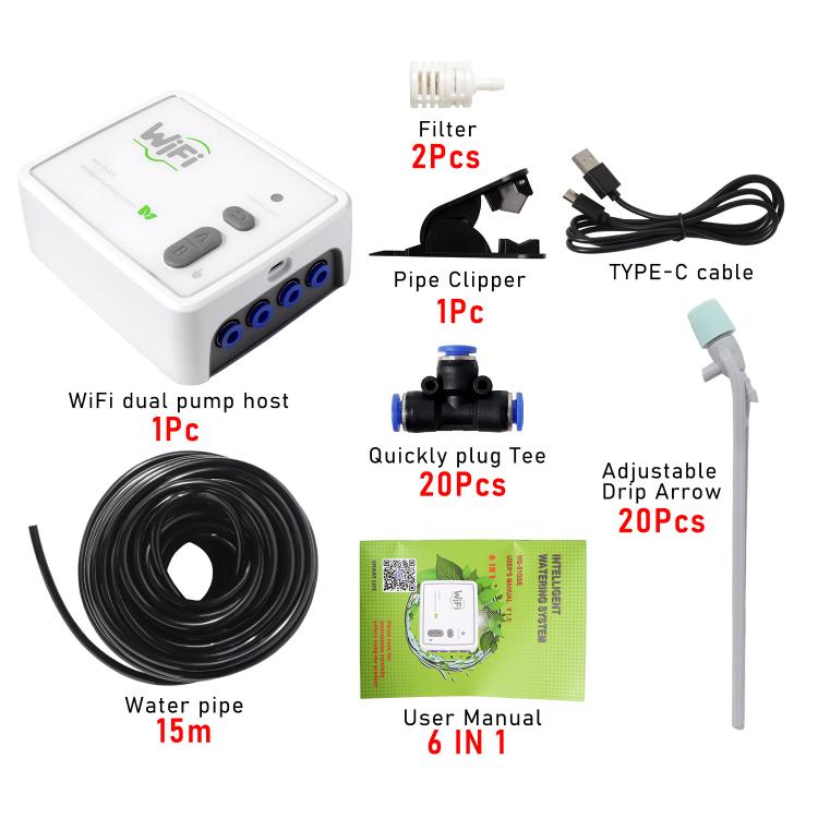WIFI 스마트 듀얼 펌프 자동 급수 시스템 휴대폰 원격 제어 급수 장치, 조절 가능한 점적 화살 USB, 조절 가능한 점적 화살 US 플러그, 조절 가능한 점적 화살 UK 플러그, 투명 점적 화살 USB, 투명 점적 화살 US 플러그