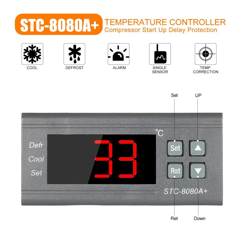 STC-8080A+ 해동 기능 및 알람이 있는 냉장용 디지털 온도 조절기, 냉장고, 상업용 냉동고용, STC-8080A+ 220V