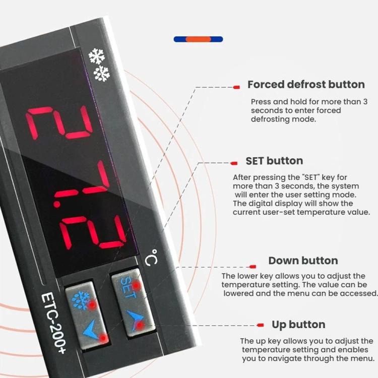 ETC-200+ 냉장, 난방, 해동 지연 및 알람 기능 디지털 온도 조절기, 220V 영어 버전, 110V 영어 버전