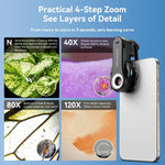 APEXEL TriScope 40X-80X-120X 휴대폰 현미경 듀얼 온도 LED 및 UV 조명 포함, APL-MS3L
