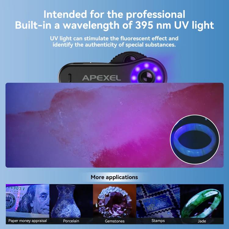 APEXEL TriScope 40X-80X-120X 휴대폰 현미경 듀얼 온도 LED 및 UV 조명 포함, APL-MS3L