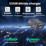 550W USB-C GaN 슈퍼 고속 충전 멀티포트 리트랙터블 케이블 충전기, EU 플러그, US 플러그, UK 플러그, AU 플러그, KR 플러그
