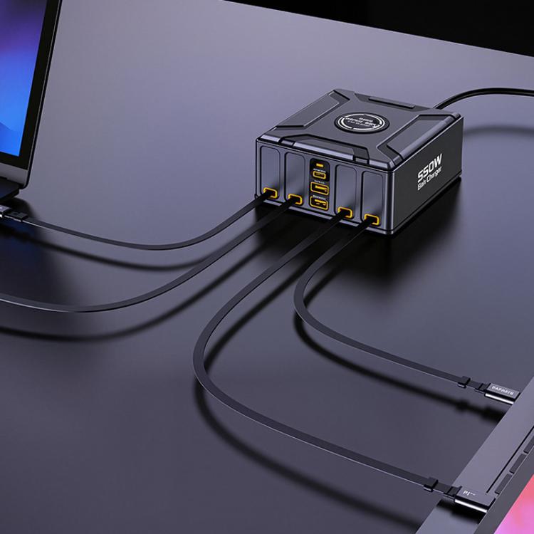 550W USB-C GaN 슈퍼 고속 충전 멀티포트 리트랙터블 케이블 충전기, EU 플러그, US 플러그, UK 플러그, AU 플러그, KR 플러그