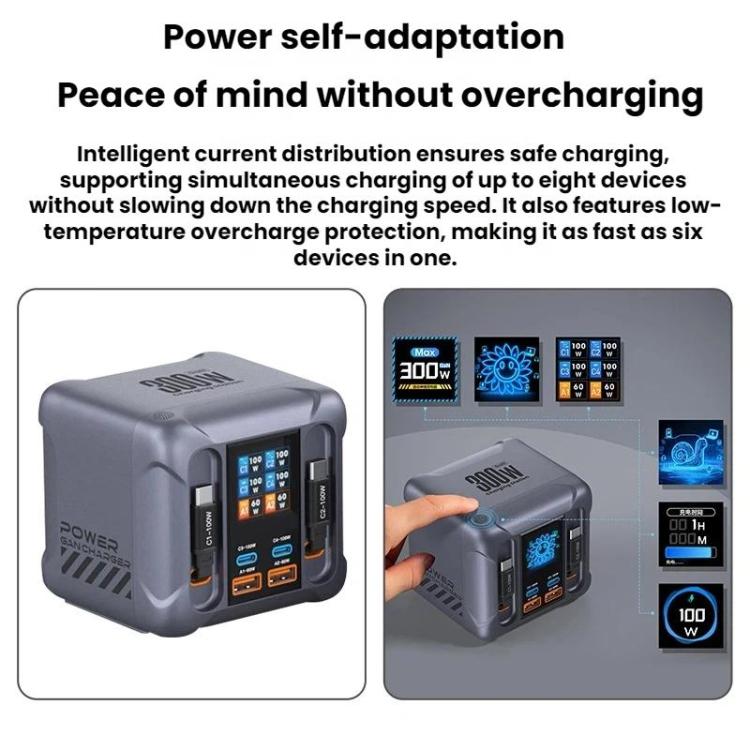300W 멀티포트 충전기 USB 소켓 및 내장 케이블 포함, EU 플러그, US 플러그, UK 플러그, AU 플러그, KR 플러그
