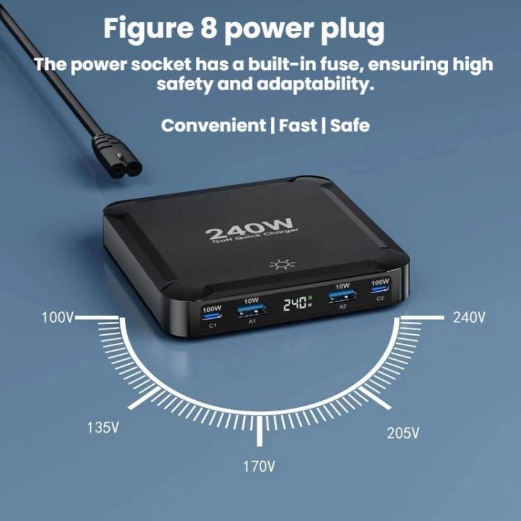240W 스마트 고속 충전기 자석 USB 리트랙터블 케이블 및 멀티포트 수납 포함, EU 플러그, US 플러그, UK 플러그, AU 플러그, KR 플러그