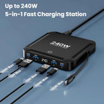 240W 스마트 고속 충전기 자석 USB 리트랙터블 케이블 및 멀티포트 수납 포함, EU 플러그, US 플러그, UK 플러그, AU 플러그, KR 플러그