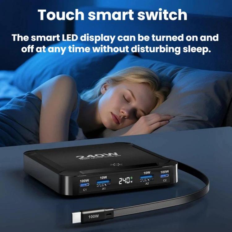 240W 스마트 고속 충전기 자석 USB 리트랙터블 케이블 및 멀티포트 수납 포함, EU 플러그, US 플러그, UK 플러그, AU 플러그, KR 플러그