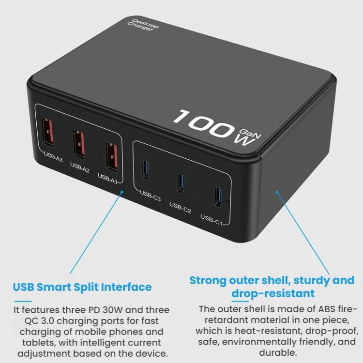 100W 고출력 PD 고속 충전 USB 멀티포트 충전기, US 플러그, EU 플러그, AU 플러그, KR 플러그, UK 플러그