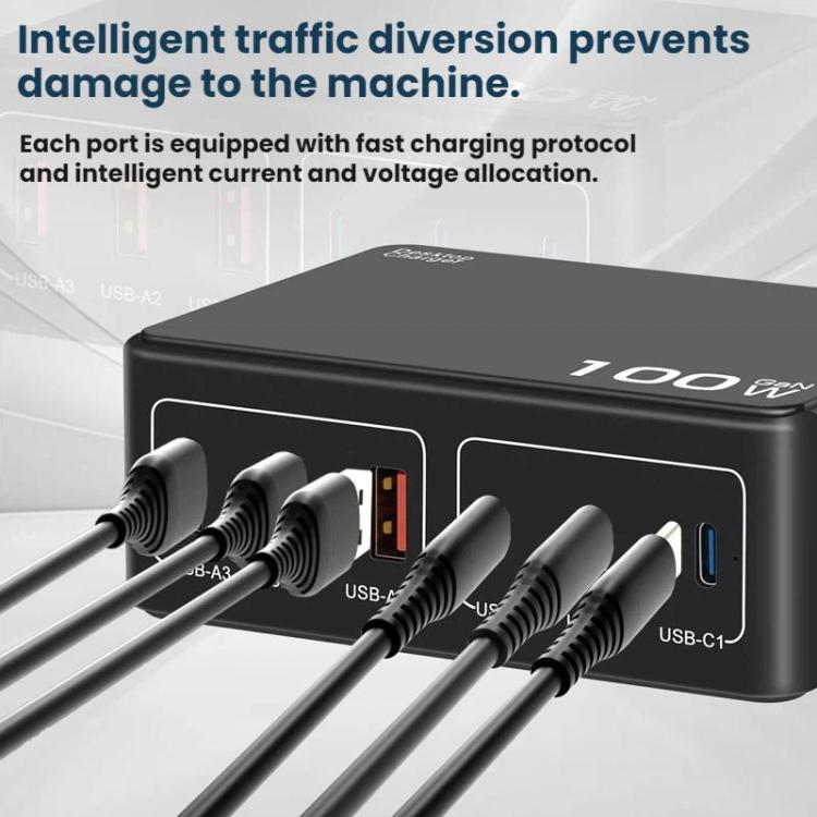 100W 고출력 PD 고속 충전 USB 멀티포트 충전기, US 플러그, EU 플러그, AU 플러그, KR 플러그, UK 플러그