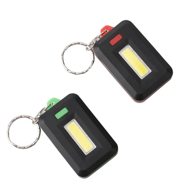 2개 3W 미니 COB LED 손전등 키체인 비상 캠핑 배낭 라이트 3모드, 빨강, 초록