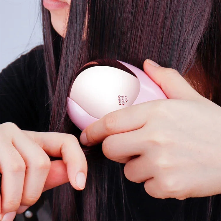 Portable Electric Hair Ionic Brush Hair Straightener Brush Negative Ion Comb Anti-static Massage Mini Straight Hair comb, Pink, Green