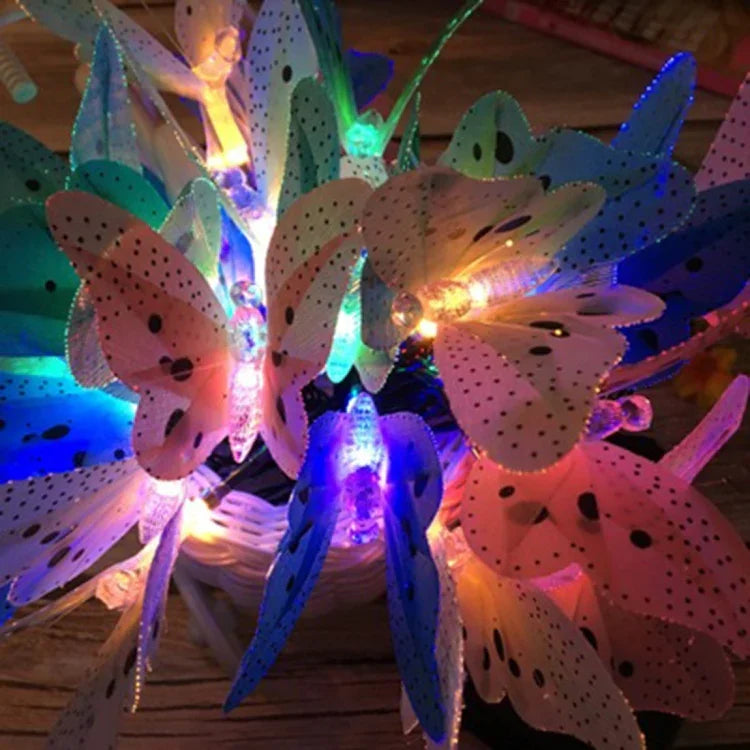 태양광 나비 광섬유 요정 줄 조명 방수 크리스마스 야외 정원 휴일 조명, 4m 12LED, 5m 20LED