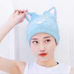 산호 플리스 부드럽고 흡수력 좋은 고양이 귀 건조 모자 두꺼운 성인 샤워 캡