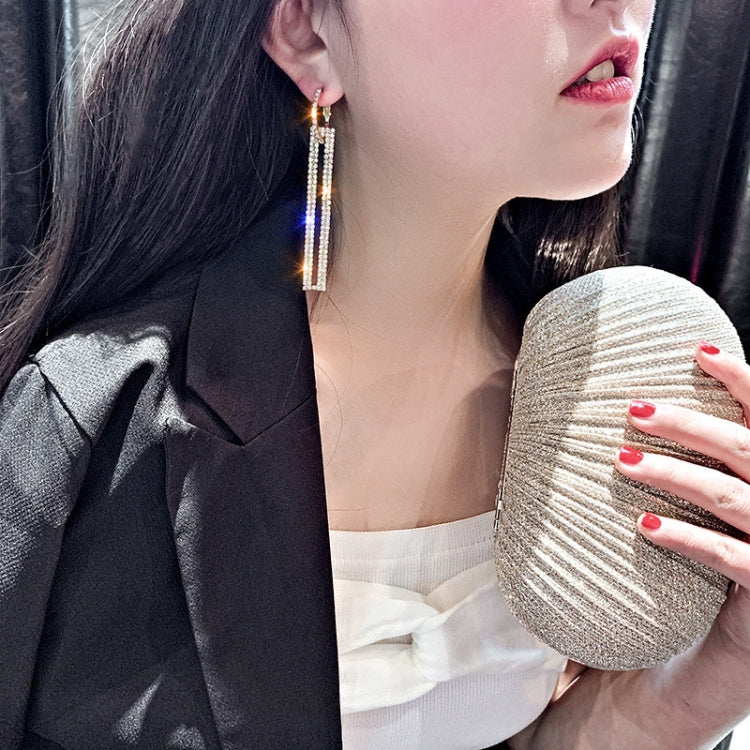 패션 롱 기하학 드롭 귀걸이 럭셔리 골드 실버 컬러 직사각형 라인스톤 귀걸이, 블루, 골드, 로즈 골드, 실버