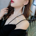 패션 롱 기하학 드롭 귀걸이 럭셔리 골드 실버 컬러 직사각형 라인스톤 귀걸이, 블루, 골드, 로즈 골드, 실버