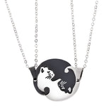 Couples Jewelry Necklaces Titanium Steel Animal Cat Pendants Necklace, White and Black Cat with Metal Chain, White and Black Cat with Leather Cord