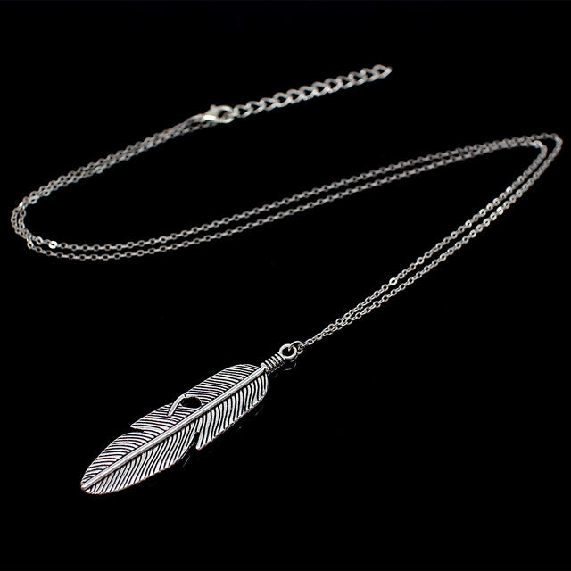 Simple Classic pendant Necklace Feather Necklace Long Sweater Chain Jewelry choker Necklace for Women, Gold, Silver