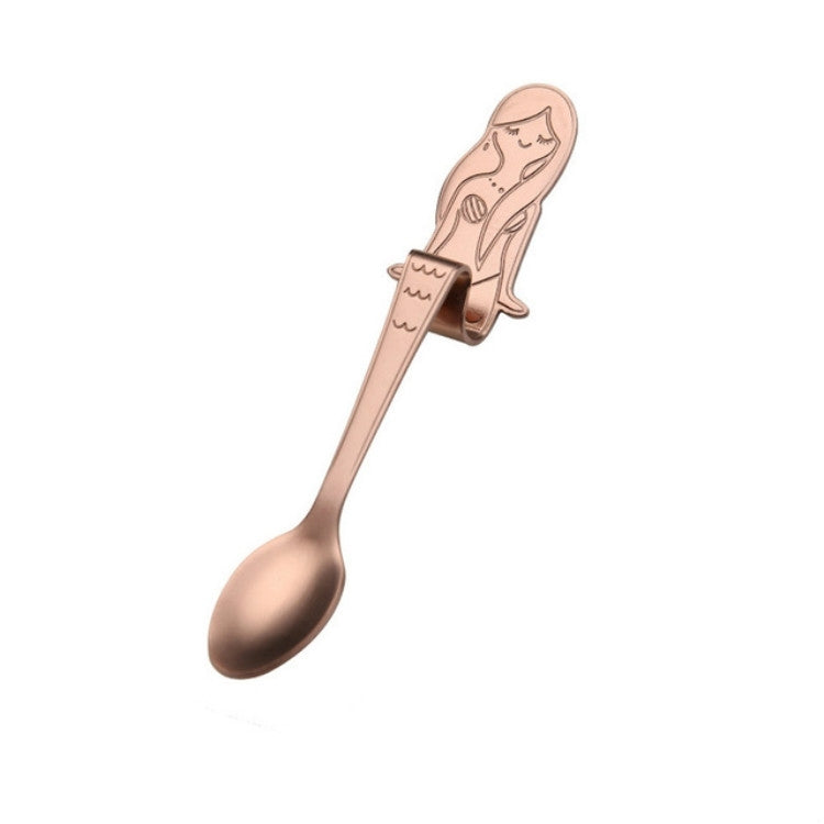 창의적인 커피 스푼 인어 모양 손잡이 스푼 식기 음료 도구, 블랙, 골드, 심포니, 로즈 골드, 진짜 색상