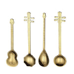Stainless Steel Coffee Mixing Spoon Creative Musical Instrument Shape Spoon, Guitar Silver, Octagonal Silver, Lute Silver, Yueqin Silver, Guitar Titanium Gold, Octagonal Titanium Gold, Lute Titanium Gold, Yueqin Titanium Gold, Guitar Rose Gold
