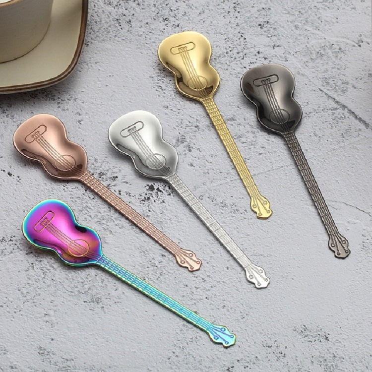 Stainless Steel Coffee Mixing Spoon Creative Musical Instrument Shape Spoon, Guitar Silver, Octagonal Silver, Lute Silver, Yueqin Silver, Guitar Titanium Gold, Octagonal Titanium Gold, Lute Titanium Gold, Yueqin Titanium Gold, Guitar Rose Gold