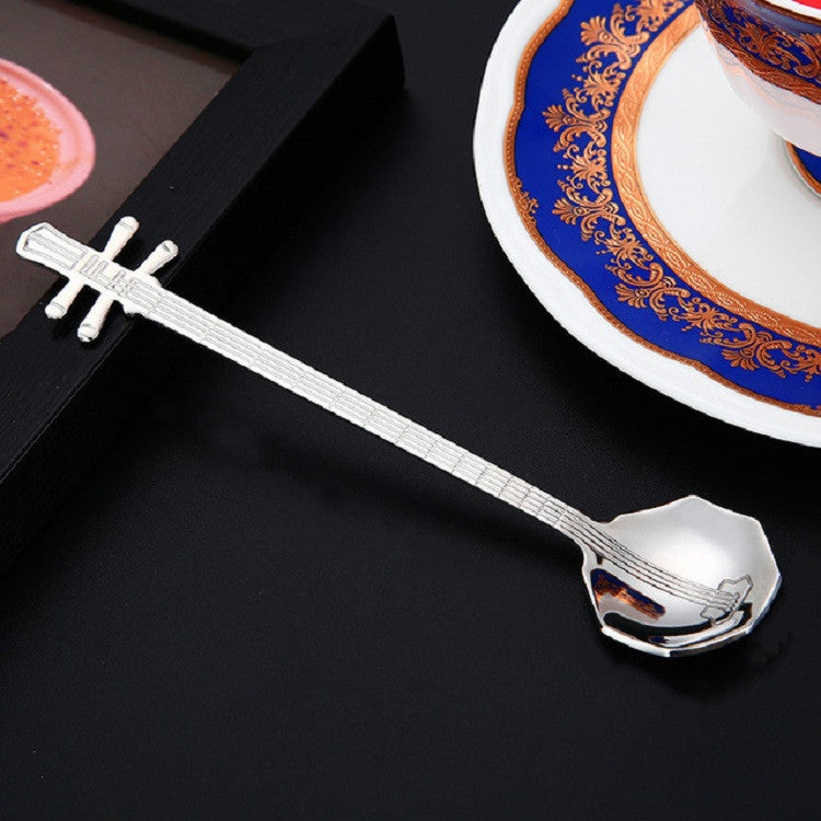 Stainless Steel Coffee Mixing Spoon Creative Musical Instrument Shape Spoon, Guitar Silver, Octagonal Silver, Lute Silver, Yueqin Silver, Guitar Titanium Gold, Octagonal Titanium Gold, Lute Titanium Gold, Yueqin Titanium Gold, Guitar Rose Gold