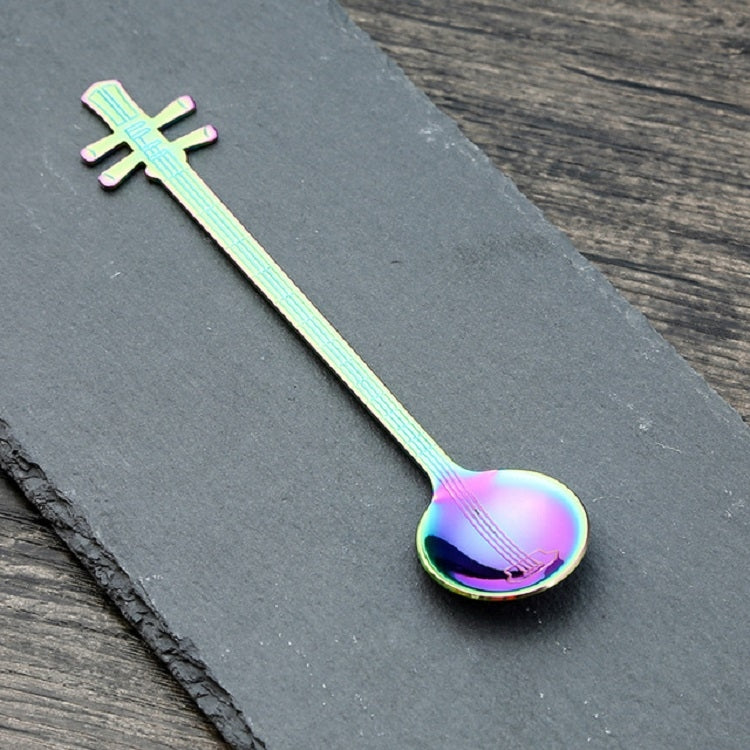 Stainless Steel Coffee Mixing Spoon Creative Musical Instrument Shape Spoon, Guitar Silver, Octagonal Silver, Lute Silver, Yueqin Silver, Guitar Titanium Gold, Octagonal Titanium Gold, Lute Titanium Gold, Yueqin Titanium Gold, Guitar Rose Gold
