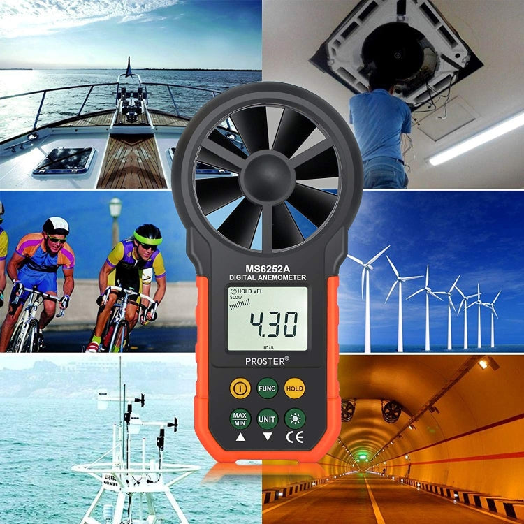 PEAKMETER 고정밀 디지털 표시 풍속 공기량 측정기, MS6252A 풍속, 공기량, MS6252B 온도, 습도, USB