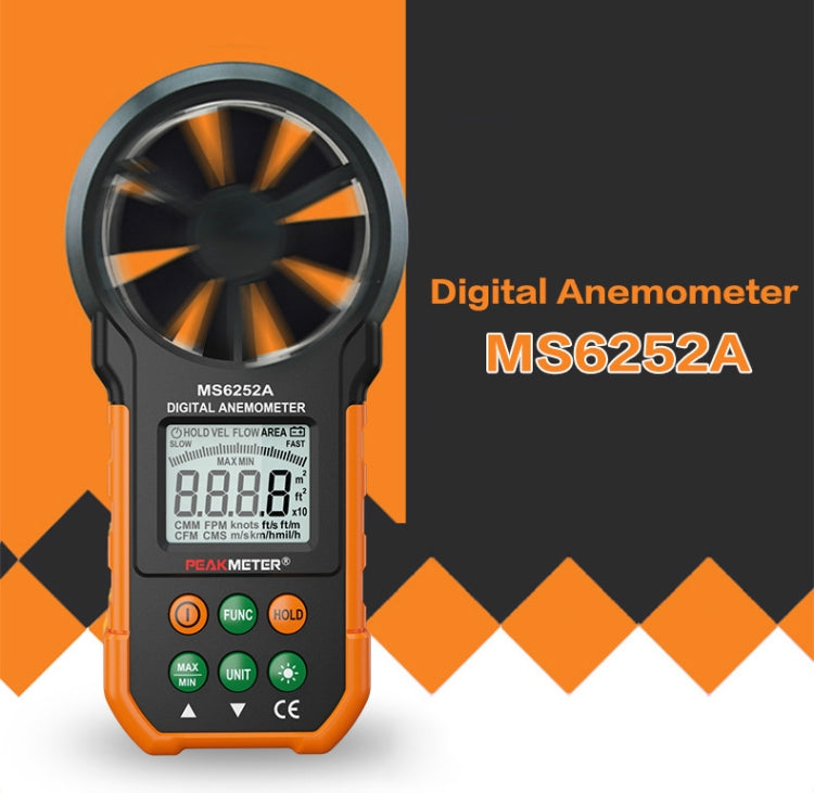 PEAKMETER 고정밀 디지털 표시 풍속 공기량 측정기, MS6252A 풍속, 공기량, MS6252B 온도, 습도, USB