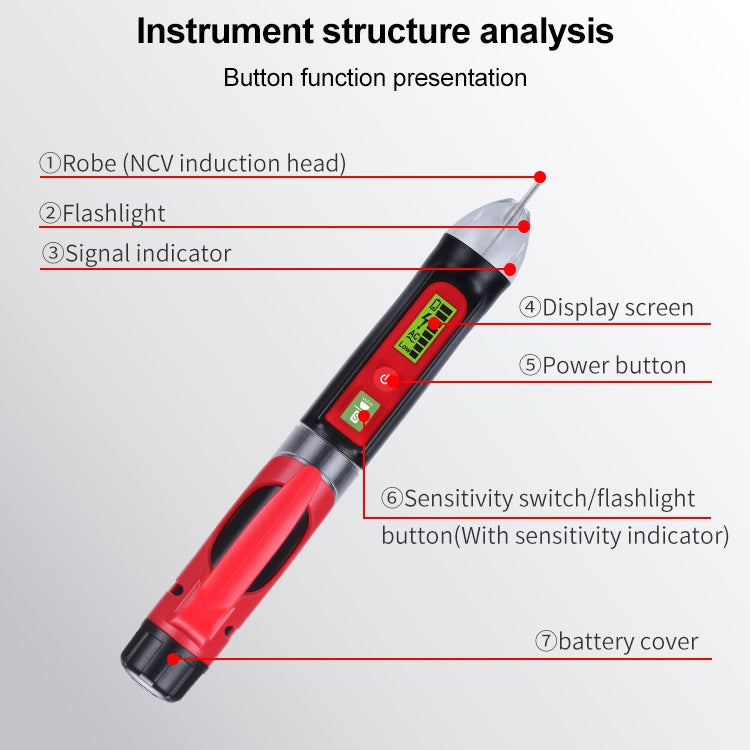 WINTACT WT3010 LED AC 전압 테스터 비접촉 감지 펜 12-1000V AC 전압 감지기, WINTACT WT3010