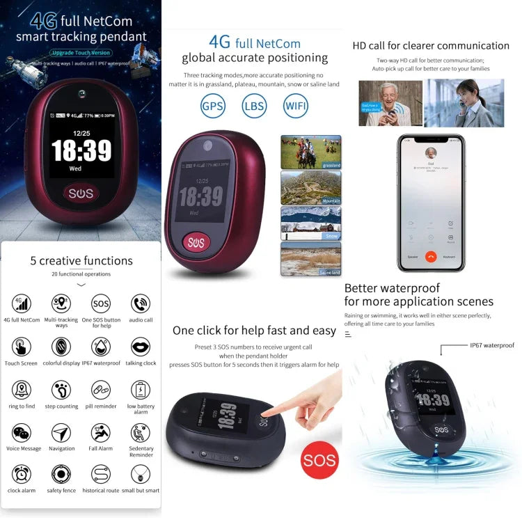 REACHFAR RF-V45-B 미니 터치 스크린 GPS 스마트 추적기 펜던트, SOS / 카메라 / 건강 관리 / 4G LTE 지원, 북미 / 남미 / 호주용, RF-V45-B 터치 스크린
