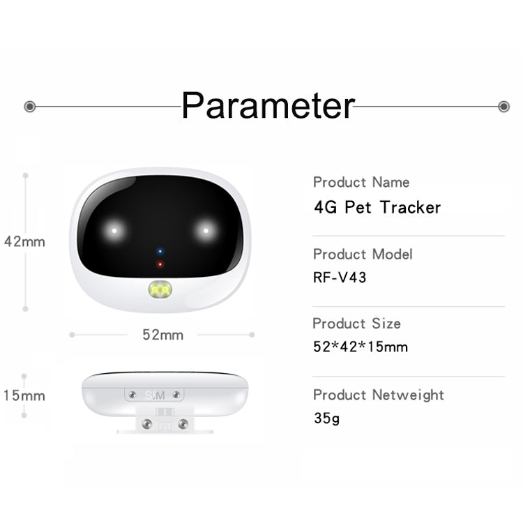 RF-V43 A 스타일 IP67 방수 GPS + LBS + WiFi 애완동물 위치 추적기 애완동물 목걸이 추적 장치 아시아/유럽/아프리카/호주용, RF-V43 A 스타일 (블랙), RF-V43 A 스타일 (화이트)