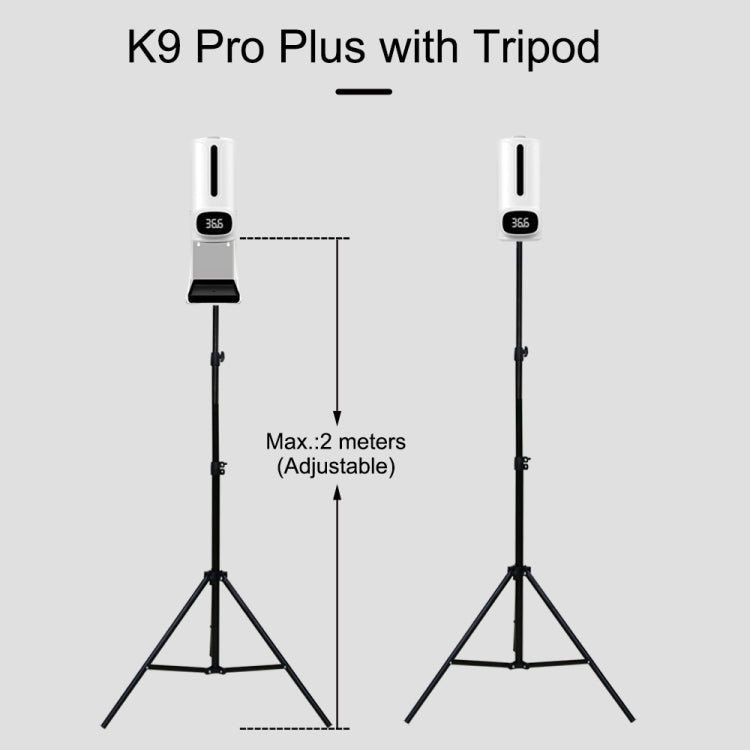 K9 Pro Plus 핸즈프리 비접촉 체온계 + 1000ml 자동 비접촉 액체 비누 디스펜서 베이스 마운트 포함, 15개 국어 음성 방송, K9 Pro Plus