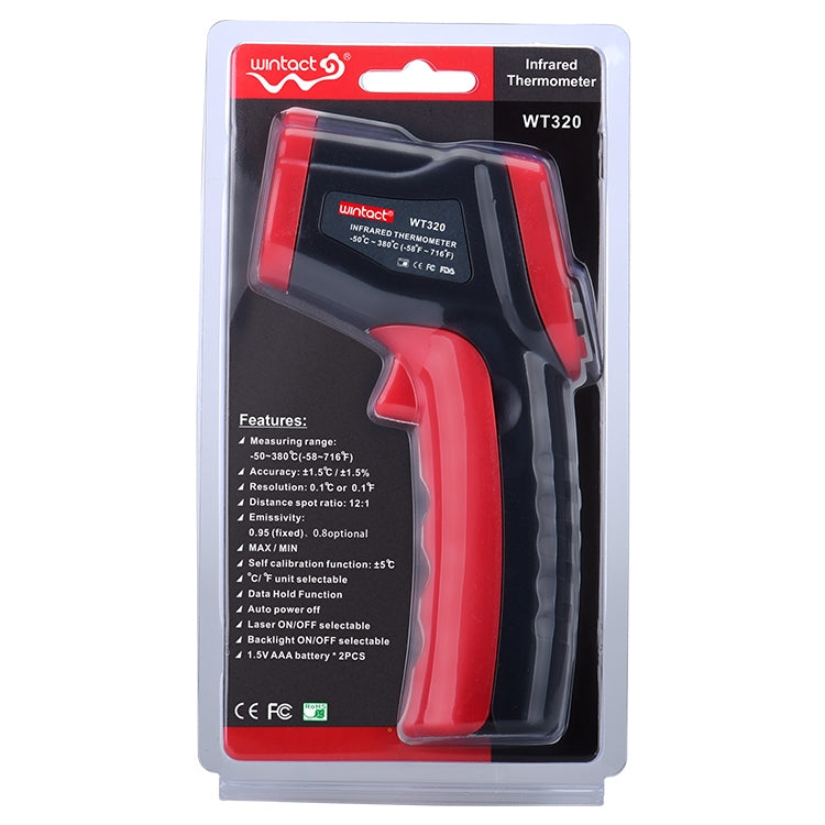 Wintact WT320 -50도 C~380도 C 휴대용 야외 비접촉 디지털 적외선 온도계, WT320