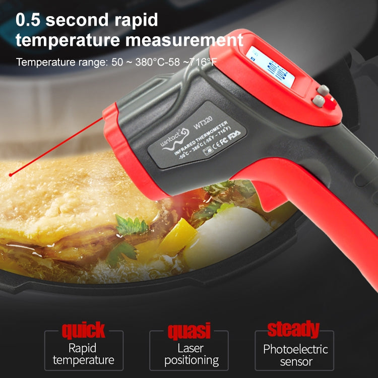 Wintact WT320 -50도 C~380도 C 휴대용 야외 비접촉 디지털 적외선 온도계, WT320