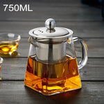 스테인리스 스틸 투명 내열 유리 필터 티포트, 용량: 750ml, 용량: 750ml
