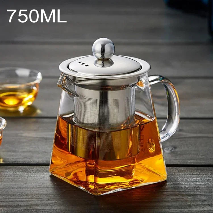 스테인리스 스틸 투명 내열 유리 필터 티포트, 용량: 750ml, 용량: 750ml
