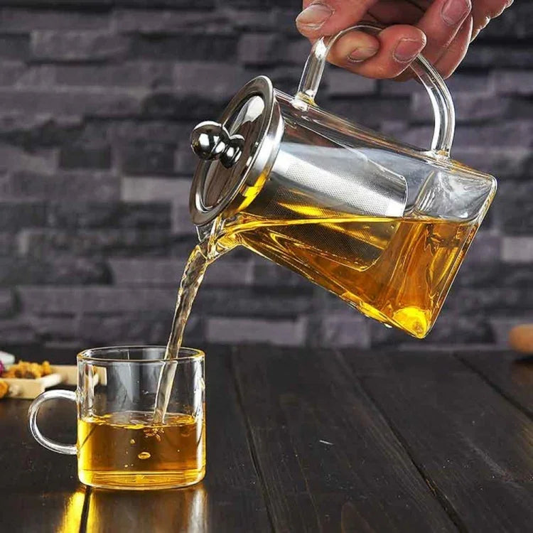 스테인리스 스틸 투명 내열 유리 필터 티포트, 용량: 750ml, 용량: 750ml