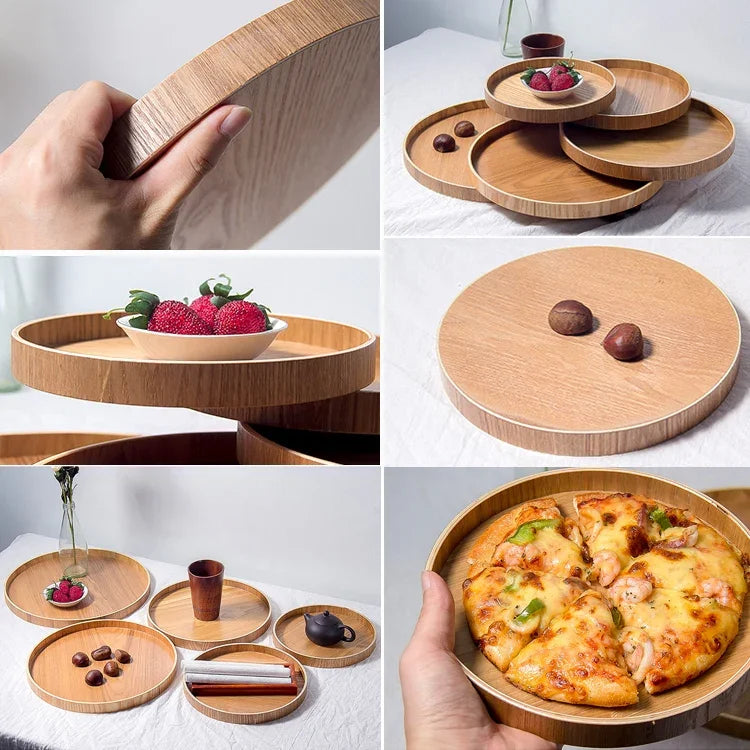 창의적인 원형 원목 다과 쟁반 호텔용 나무 다과 쟁반, 지름: 37.5cm, 나무색, 지름: 37.5cm