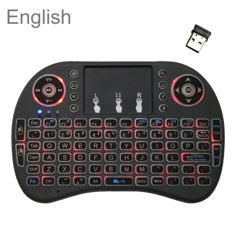 지원 언어: 영어 Android TV 박스 & 스마트 TV & PC 태블릿 & Xbox360 & PS3 & HTPC/IPTV용 터치패드가 있는 i8 에어 마우스 무선 백라이트 키보드, 영어