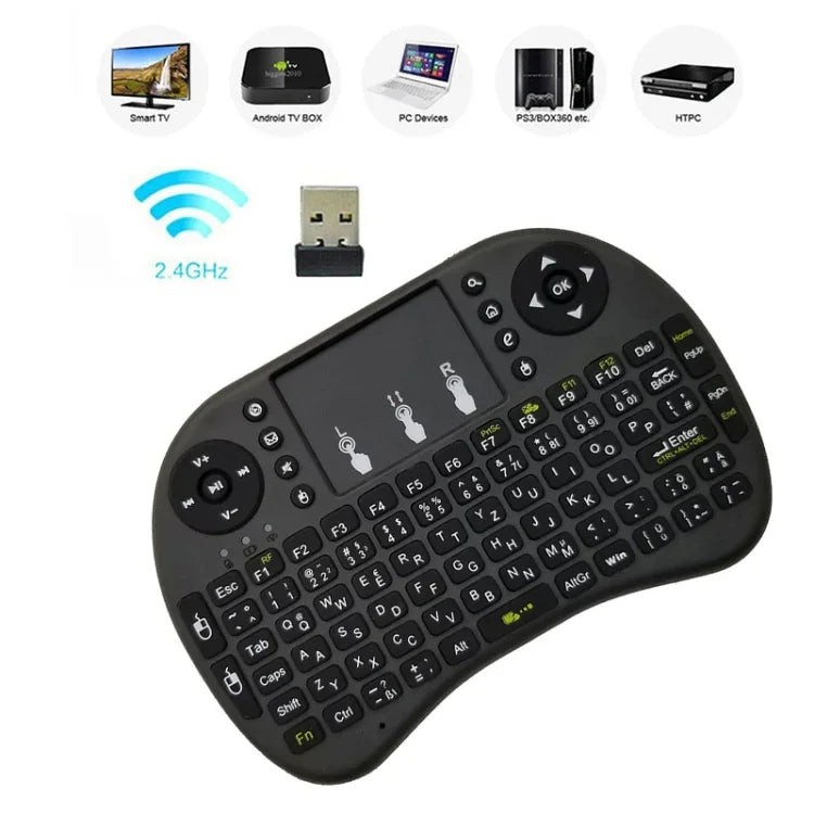 지원 언어: 히브리어 Android TV 박스 & 스마트 TV & PC 태블릿 & Xbox360 & PS3 & HTPC/IPTV용 터치패드가 있는 i8 에어 마우스 무선 키보드, 히브리어